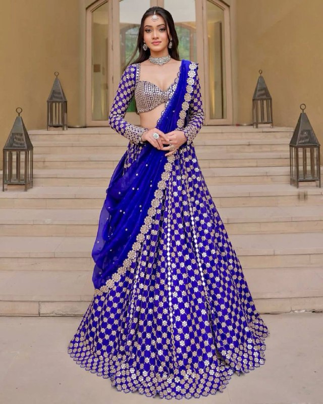Premium Georgette Lehenga Set – Thread Embroidery, Coding & Foil Mirror Work