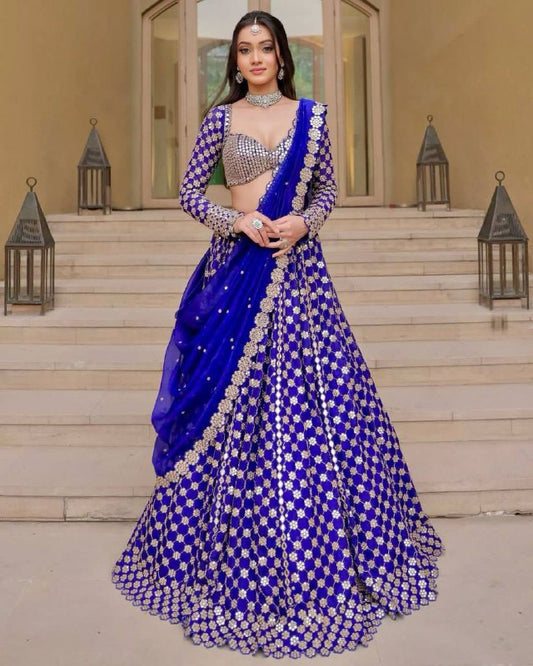 Premium Georgette Lehenga Set – Thread Embroidery, Coding & Foil Mirror Work