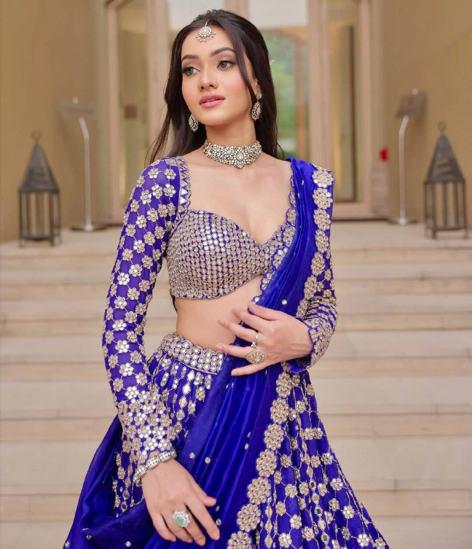 Premium Georgette Lehenga Set – Thread Embroidery, Coding & Foil Mirror Work