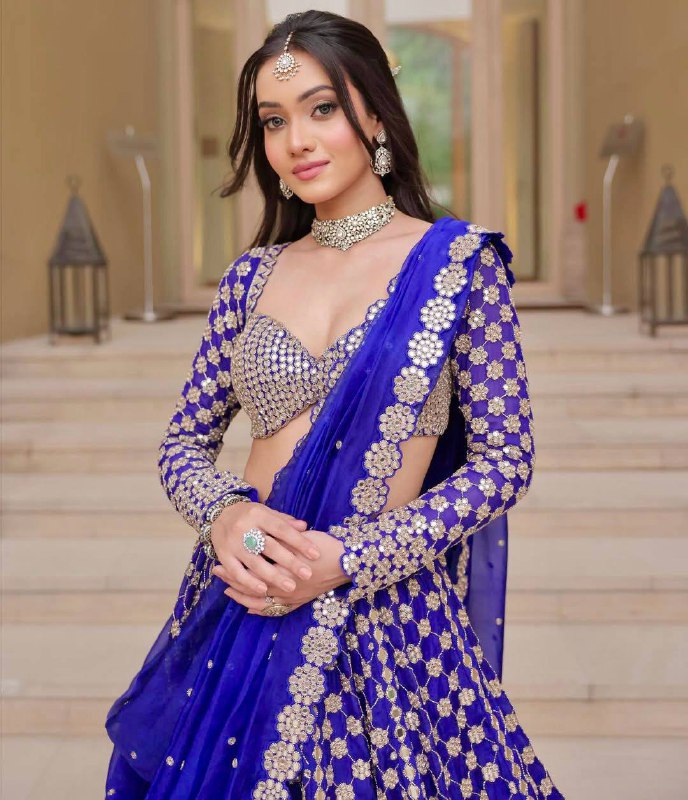 Premium Georgette Lehenga Set – Thread Embroidery, Coding & Foil Mirror Work