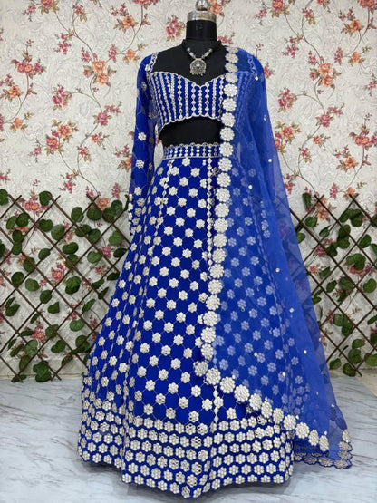 Premium Georgette Lehenga Set – Thread Embroidery, Coding & Foil Mirror Work