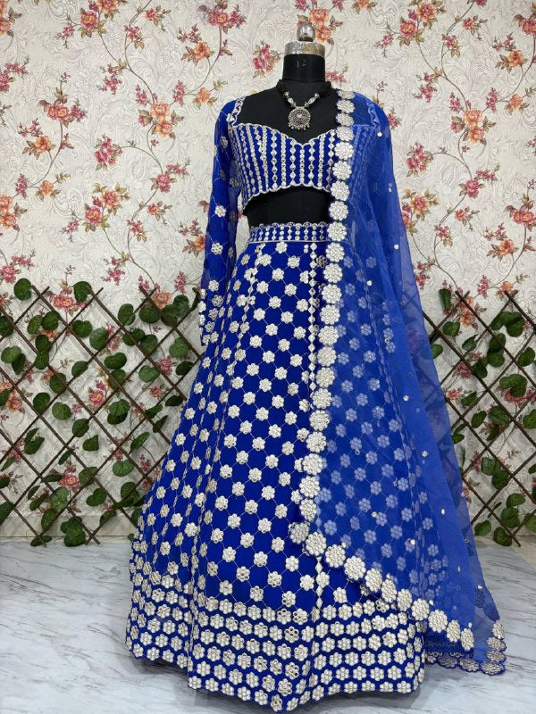 Premium Georgette Lehenga Set – Thread Embroidery, Coding & Foil Mirror Work