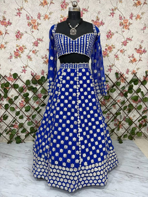 Premium Georgette Lehenga Set – Thread Embroidery, Coding & Foil Mirror Work