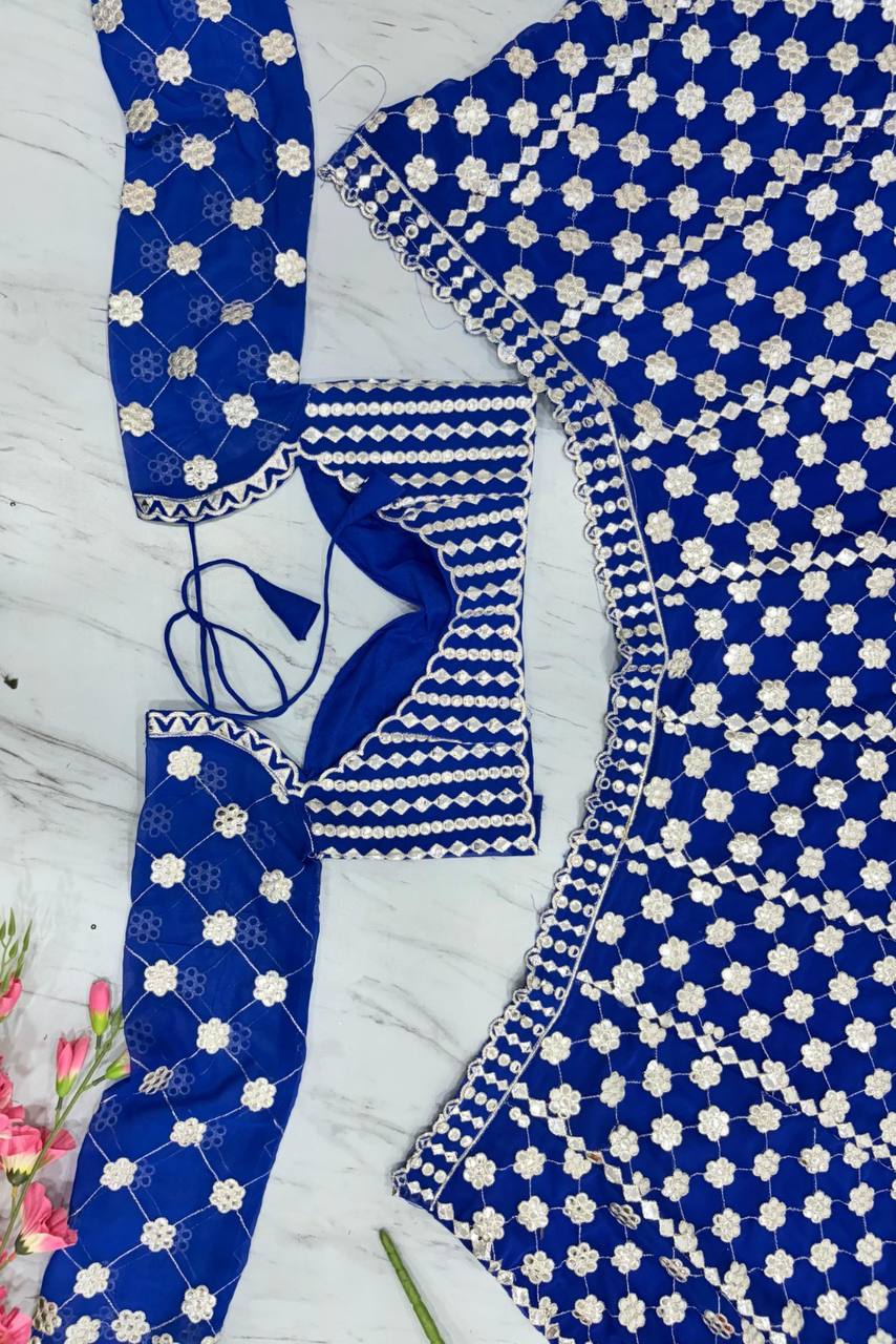 Premium Georgette Lehenga Set – Thread Embroidery, Coding & Foil Mirror Work