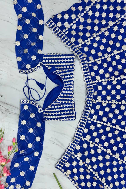 Premium Georgette Lehenga Set – Thread Embroidery, Coding & Foil Mirror Work