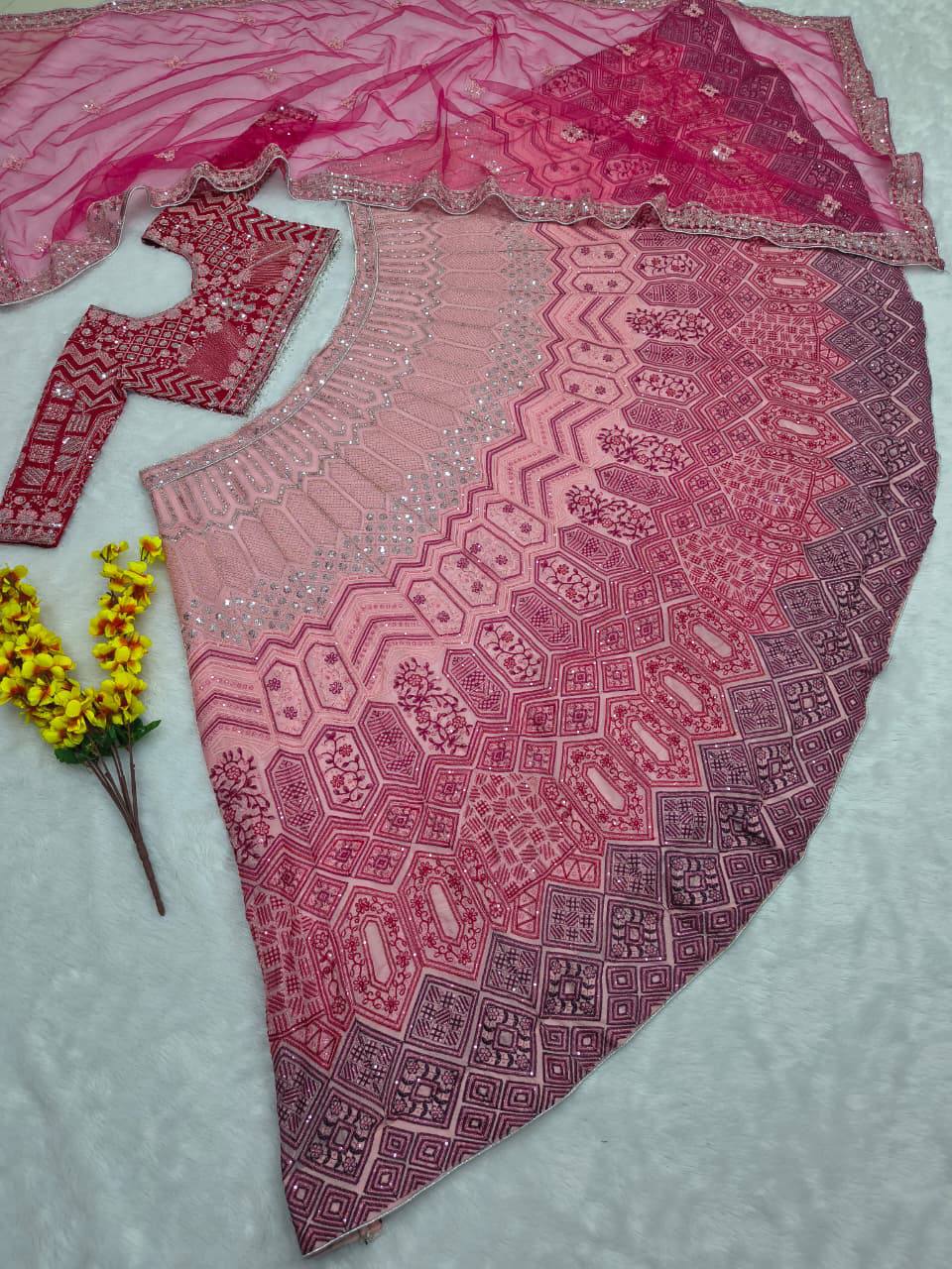 Premium Georgette Lehenga Set – Thread Embroidery, Coding & Sequins Work