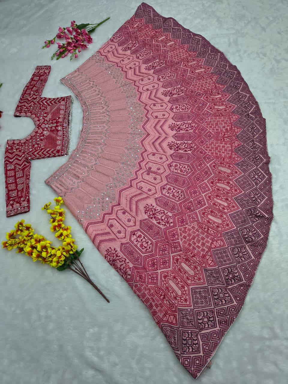 Premium Georgette Lehenga Set – Thread Embroidery, Coding & Sequins Work