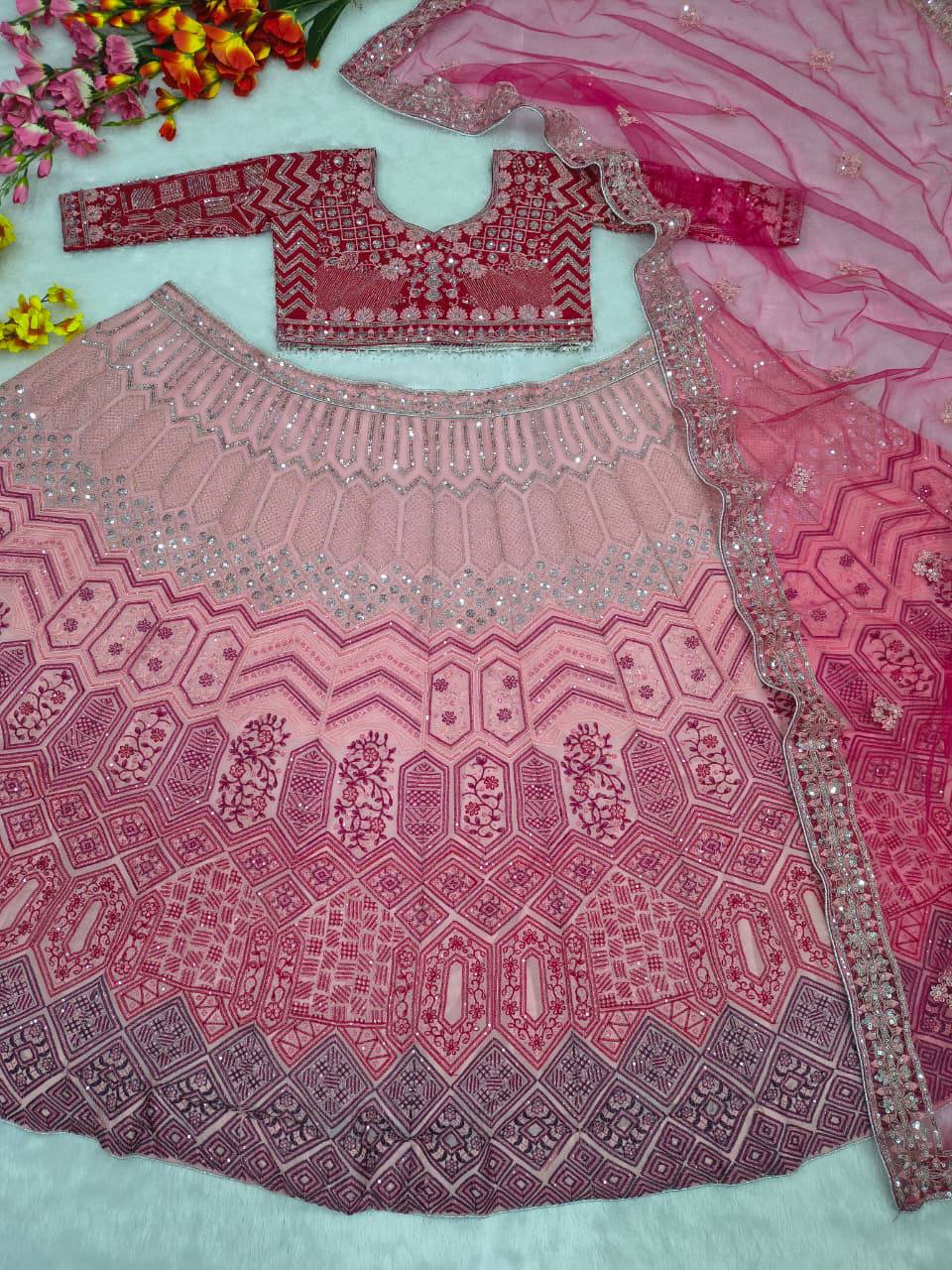 Premium Georgette Lehenga Set – Thread Embroidery, Coding & Sequins Work