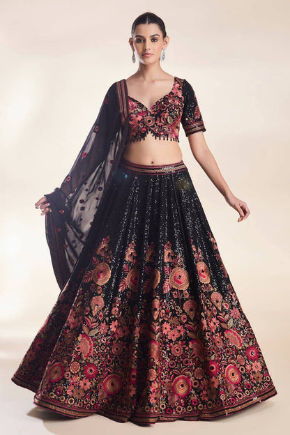 Premium Faux Georgette Lehenga Set – Heavy Thread Embroidery & Sequins Work with Dupatta