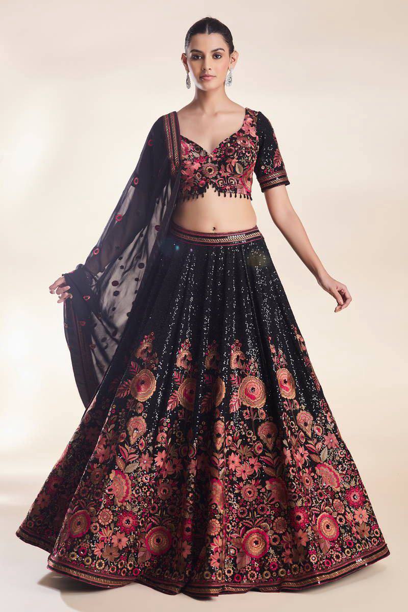 Premium Faux Georgette Lehenga Set – Heavy Thread Embroidery & Sequins Work with Dupatta