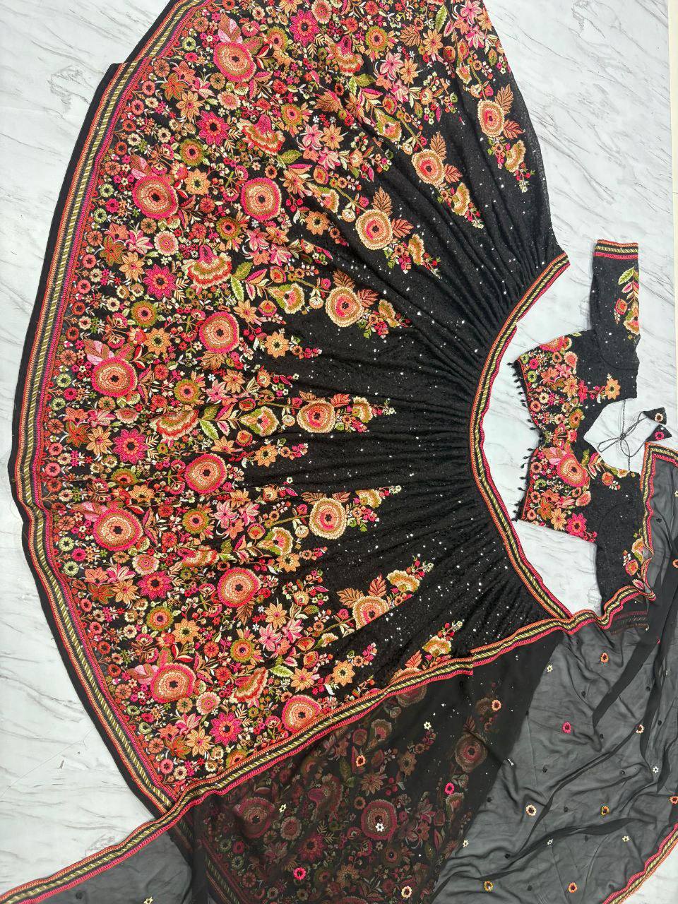 Premium Faux Georgette Lehenga Set – Heavy Thread Embroidery & Sequins Work with Dupatta