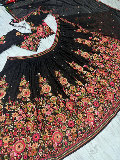 Premium Faux Georgette Lehenga Set – Heavy Thread Embroidery & Sequins Work with Dupatta