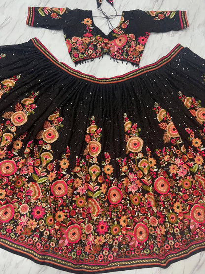 Premium Faux Georgette Lehenga Set – Heavy Thread Embroidery & Sequins Work with Dupatta