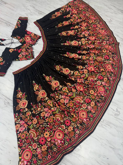 Premium Faux Georgette Lehenga Set – Heavy Thread Embroidery & Sequins Work with Dupatta