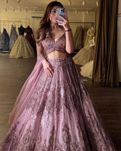 Premium Heavy Soft Net Lehenga Set – Glitter Dori & Sequins Work with Dupatta
