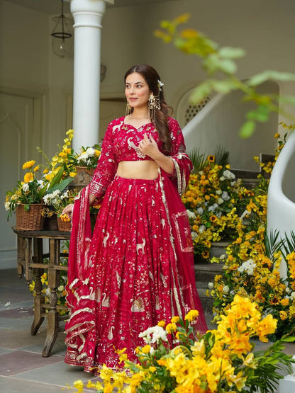Premium Faux Georgette Lehenga Set – Peacock Design Embroidery, Jari & Sequins Work