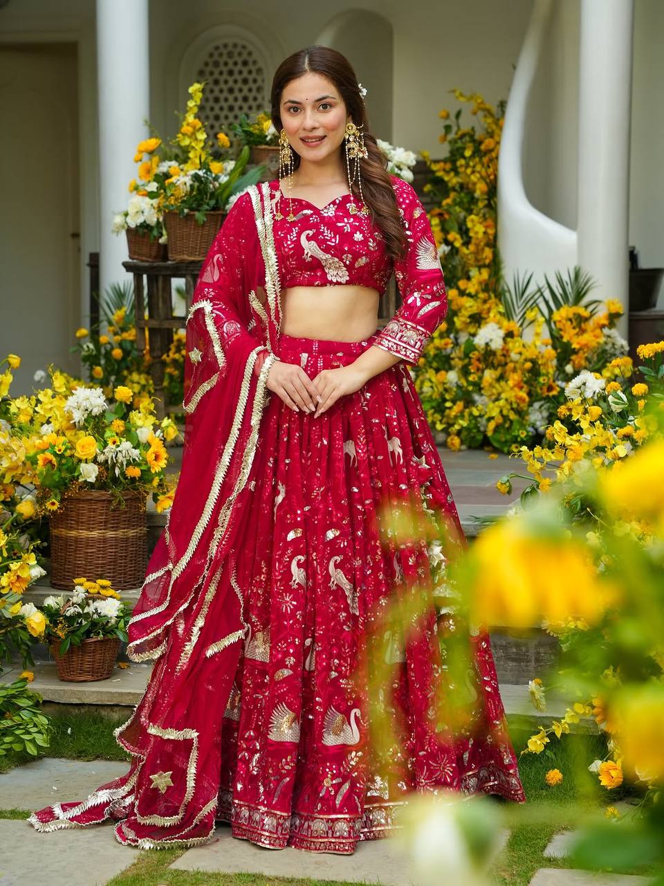Premium Faux Georgette Lehenga Set – Peacock Design Embroidery, Jari & Sequins Work