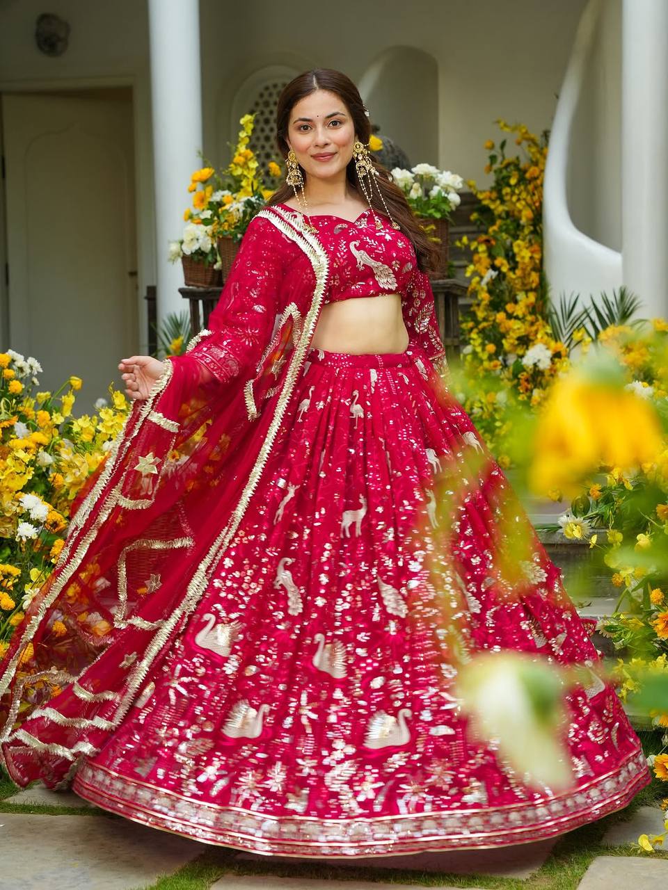 Premium Faux Georgette Lehenga Set – Peacock Design Embroidery, Jari & Sequins Work