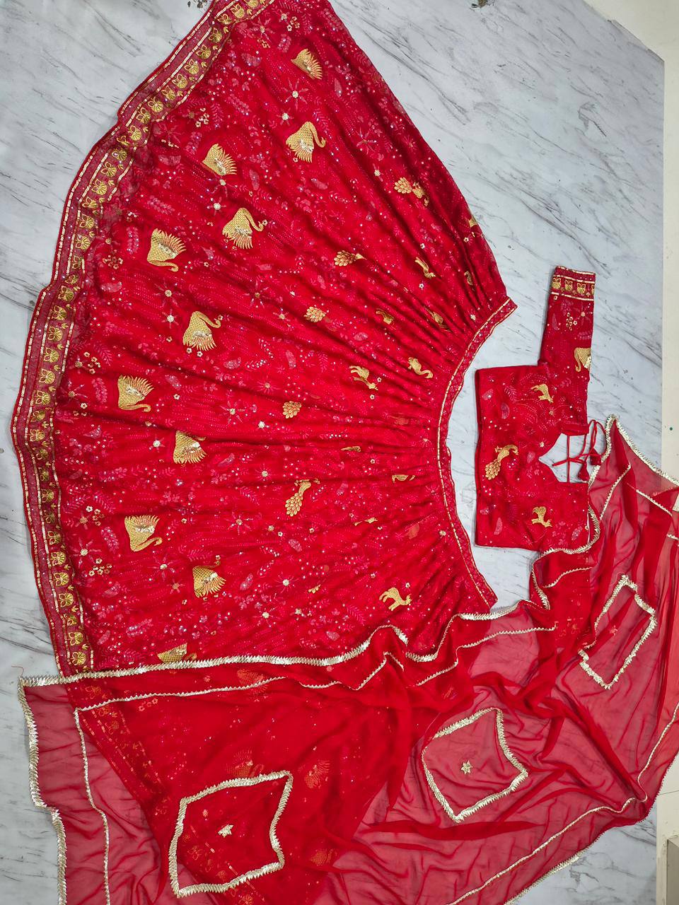 Premium Faux Georgette Lehenga Set – Peacock Design Embroidery, Jari & Sequins Work