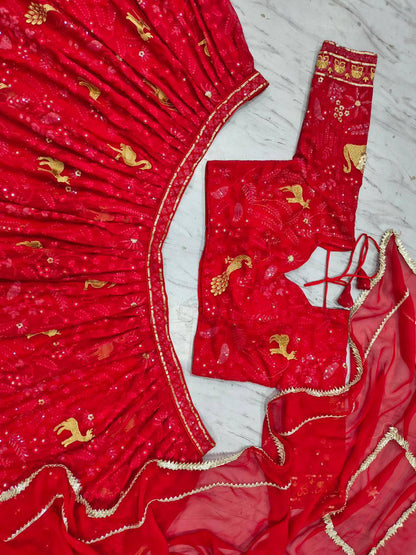 Premium Faux Georgette Lehenga Set – Peacock Design Embroidery, Jari & Sequins Work