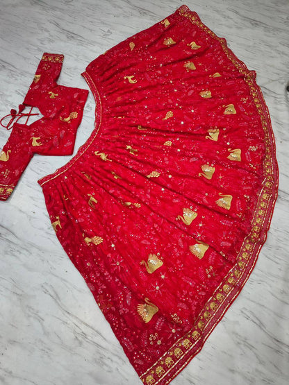 Premium Faux Georgette Lehenga Set – Peacock Design Embroidery, Jari & Sequins Work