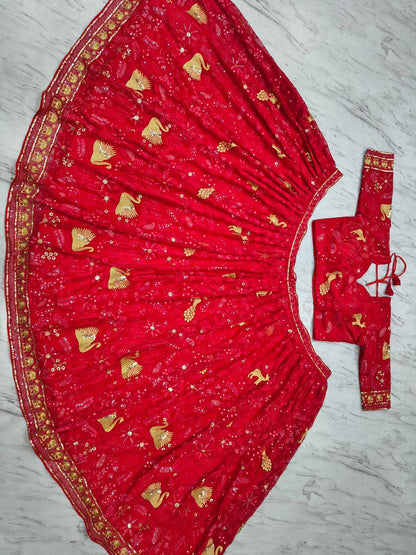 Premium Faux Georgette Lehenga Set – Peacock Design Embroidery, Jari & Sequins Work