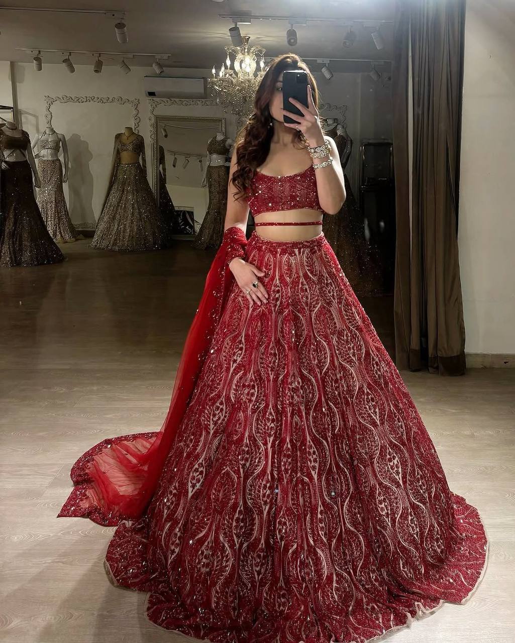Premium Net Lehenga Set – Thread Embroidery, Coding & Sequins Work with Dupatta