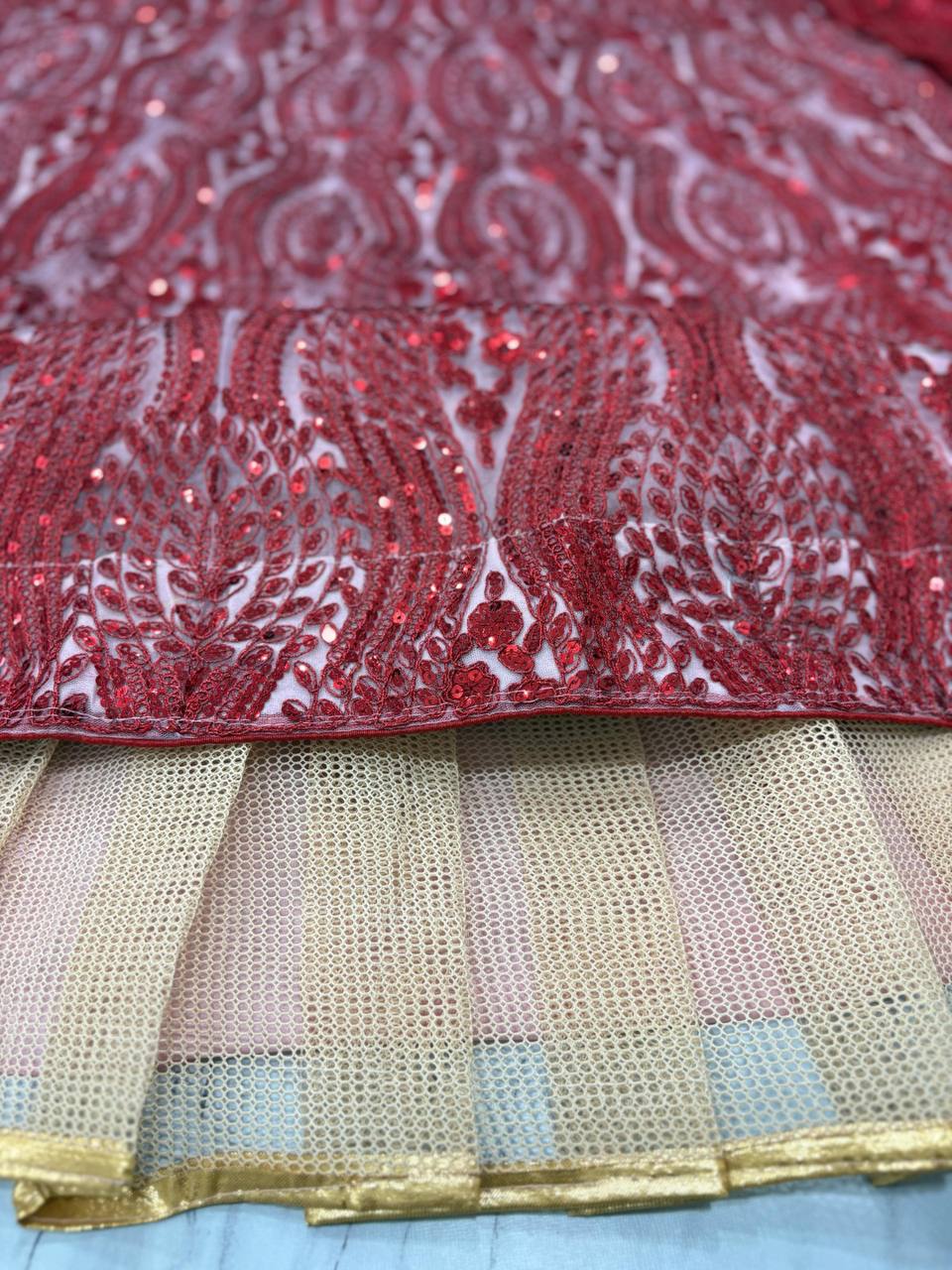 Premium Net Lehenga Set – Thread Embroidery, Coding & Sequins Work with Dupatta