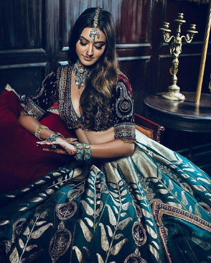 Premium Mulmul Satin Silk & Velvet Lehenga Set – Thread, Zari, Dori & Sequins Work