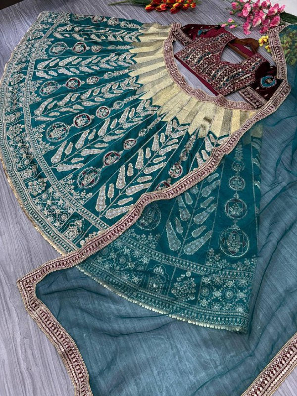 Premium Mulmul Satin Silk & Velvet Lehenga Set – Thread, Zari, Dori & Sequins Work