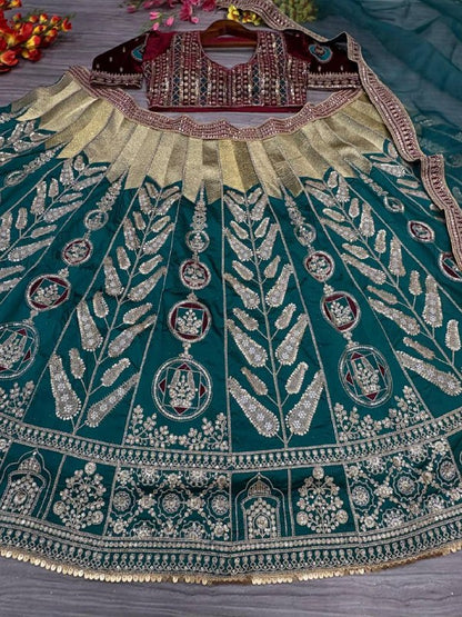 Premium Mulmul Satin Silk & Velvet Lehenga Set – Thread, Zari, Dori & Sequins Work