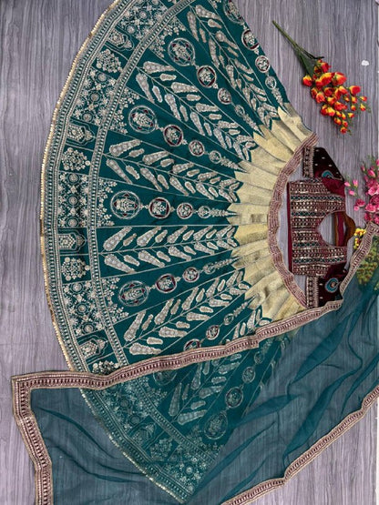 Premium Mulmul Satin Silk & Velvet Lehenga Set – Thread, Zari, Dori & Sequins Work