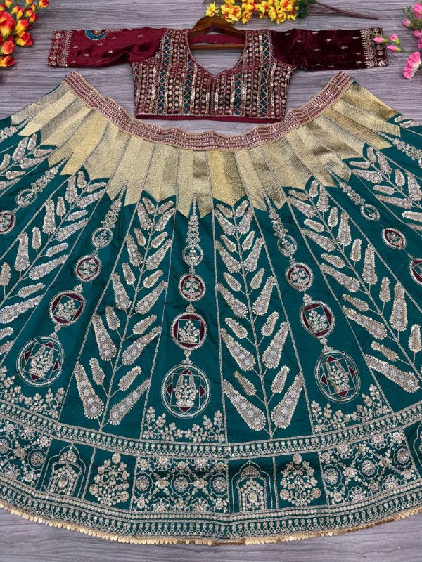 Premium Mulmul Satin Silk & Velvet Lehenga Set – Thread, Zari, Dori & Sequins Work