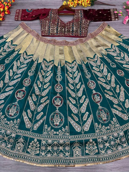 Premium Mulmul Satin Silk & Velvet Lehenga Set – Thread, Zari, Dori & Sequins Work