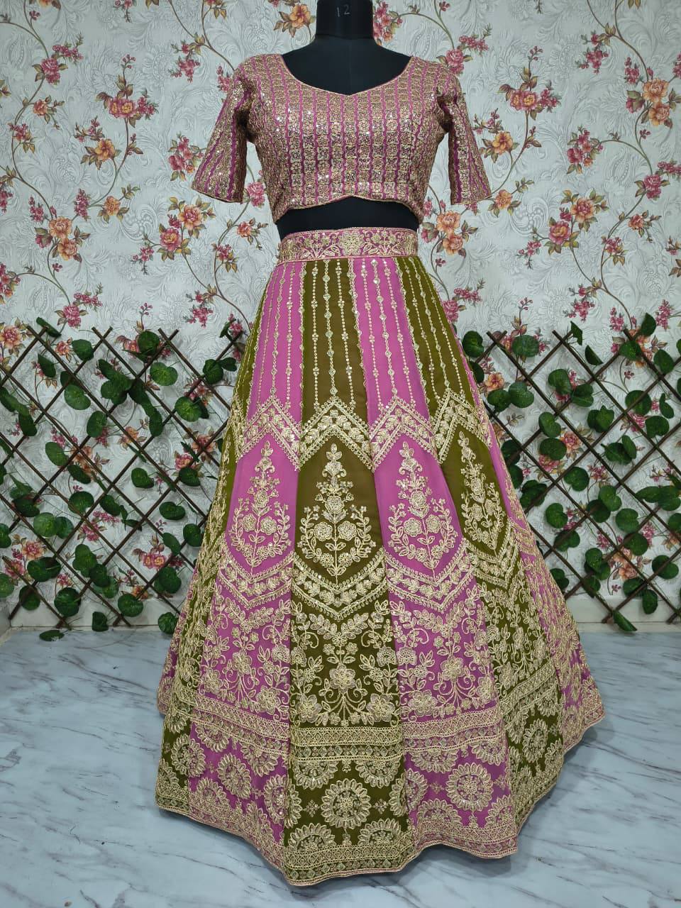 Premium Faux Georgette Lehenga Set – Embroidery, Dori & Sequins Work