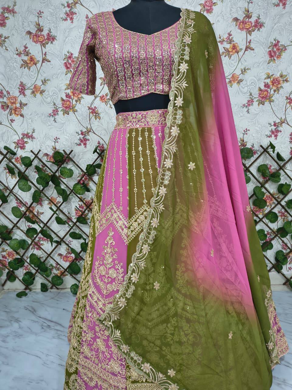 Premium Faux Georgette Lehenga Set – Embroidery, Dori & Sequins Work