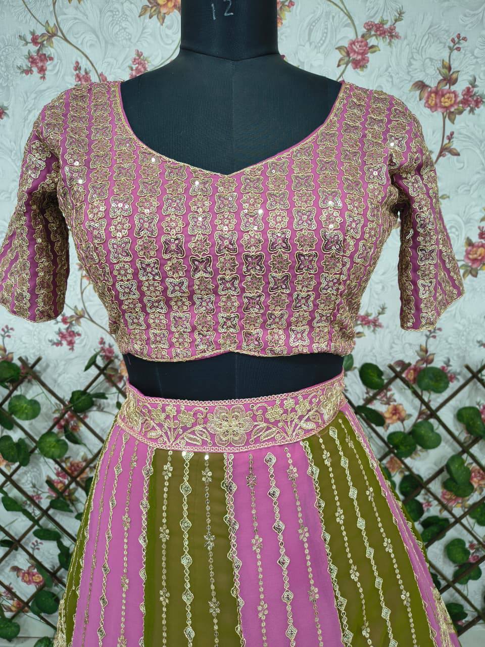 Premium Faux Georgette Lehenga Set – Embroidery, Dori & Sequins Work