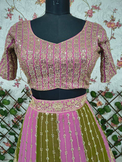 Premium Faux Georgette Lehenga Set – Embroidery, Dori & Sequins Work