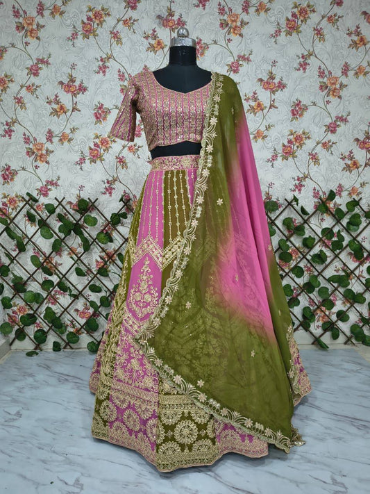 Premium Faux Georgette Lehenga Set – Embroidery, Dori & Sequins Work