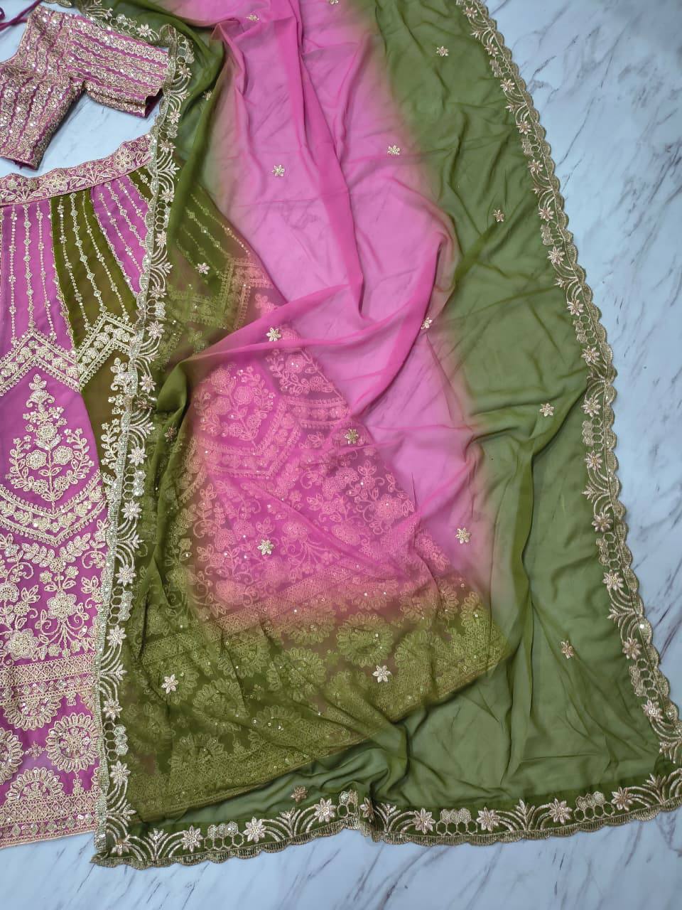 Premium Faux Georgette Lehenga Set – Embroidery, Dori & Sequins Work