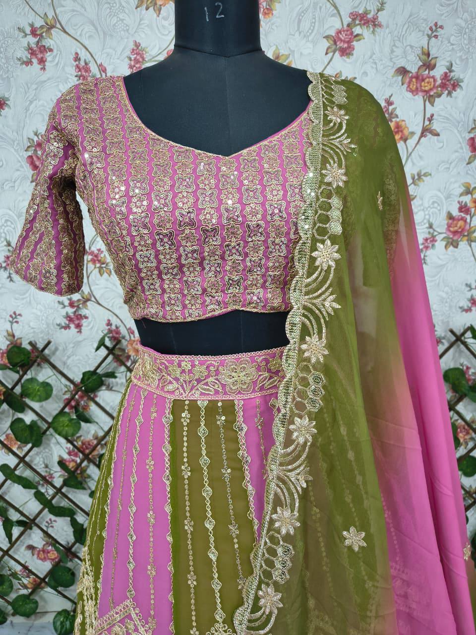 Premium Faux Georgette Lehenga Set – Embroidery, Dori & Sequins Work