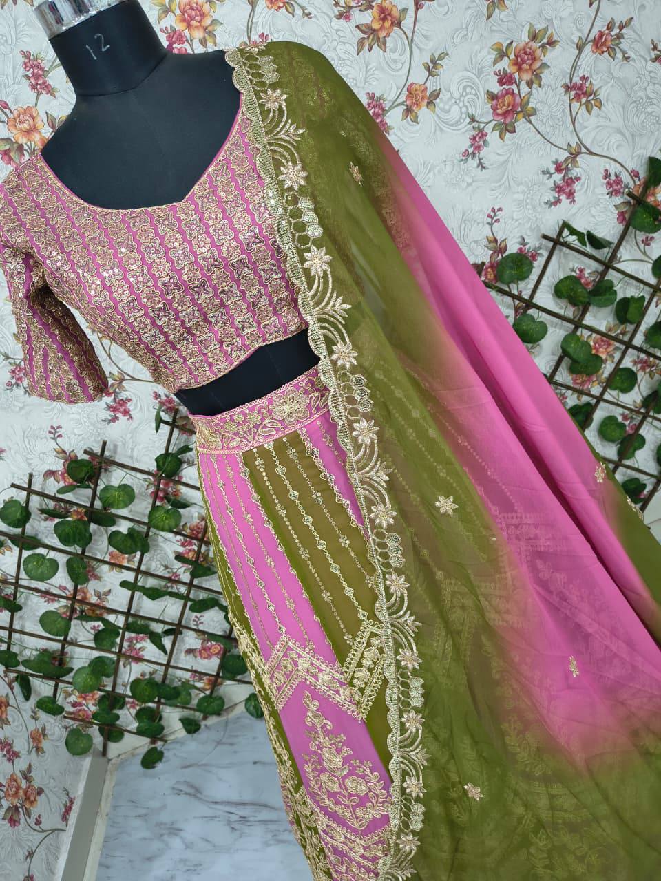 Premium Faux Georgette Lehenga Set – Embroidery, Dori & Sequins Work