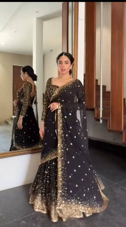 Premium Georgette Lehenga Set – Embroidery, Sequins & Hand Diamond Work