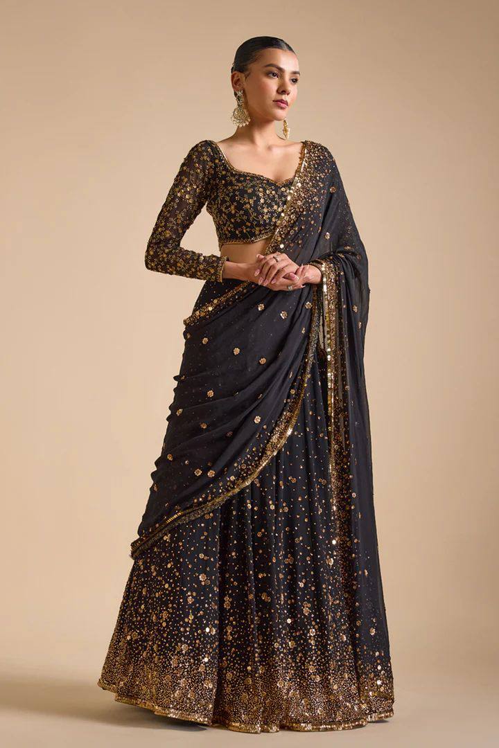 Premium Georgette Lehenga Set – Embroidery, Sequins & Hand Diamond Work