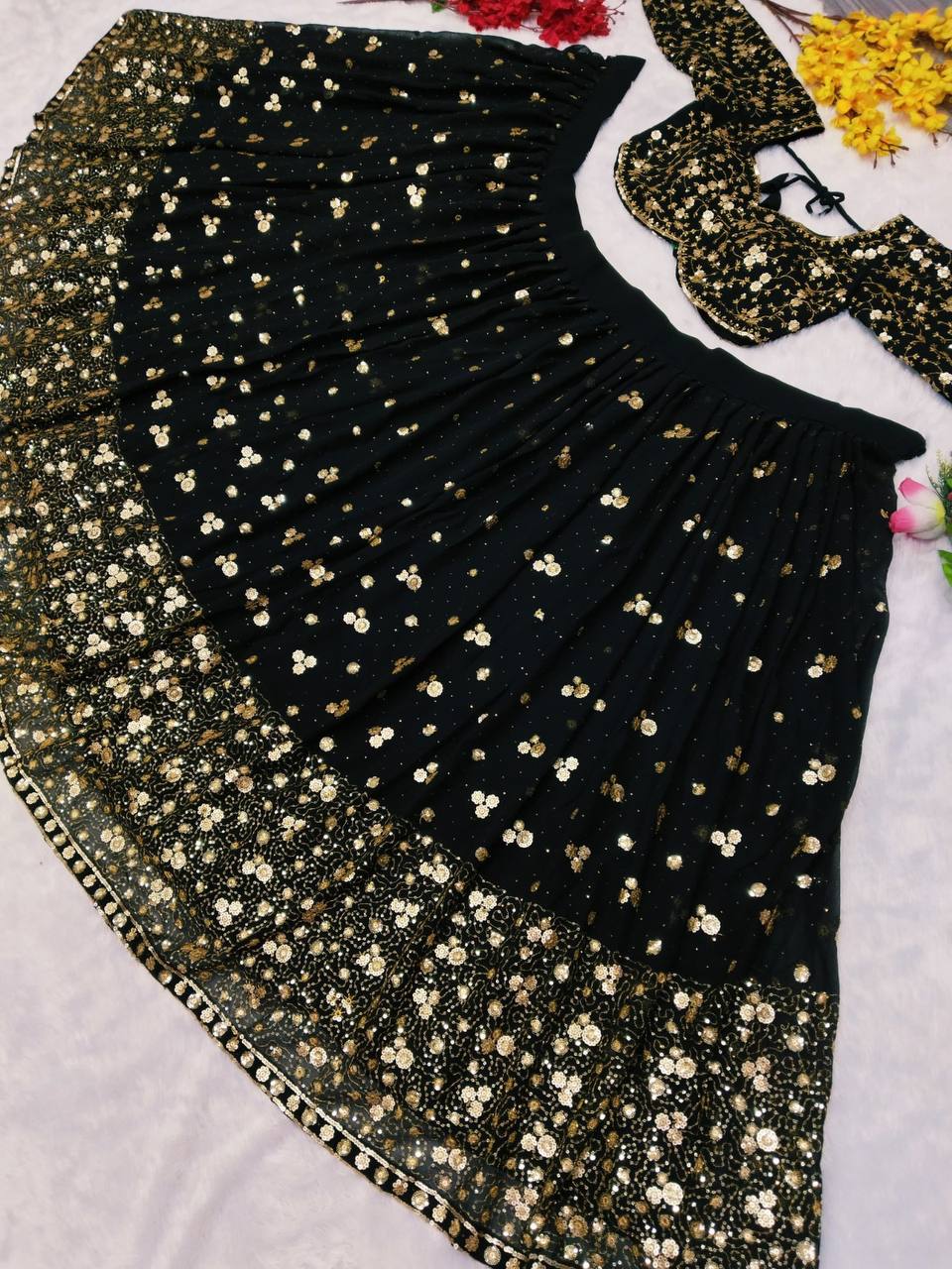 Premium Georgette Lehenga Set – Embroidery, Sequins & Hand Diamond Work