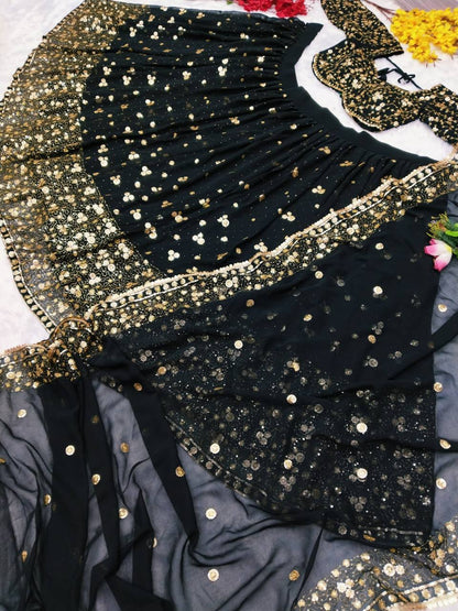 Premium Georgette Lehenga Set – Embroidery, Sequins & Hand Diamond Work