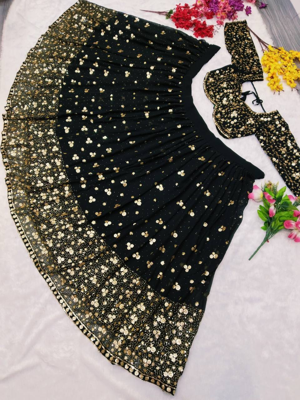 Premium Georgette Lehenga Set – Embroidery, Sequins & Hand Diamond Work