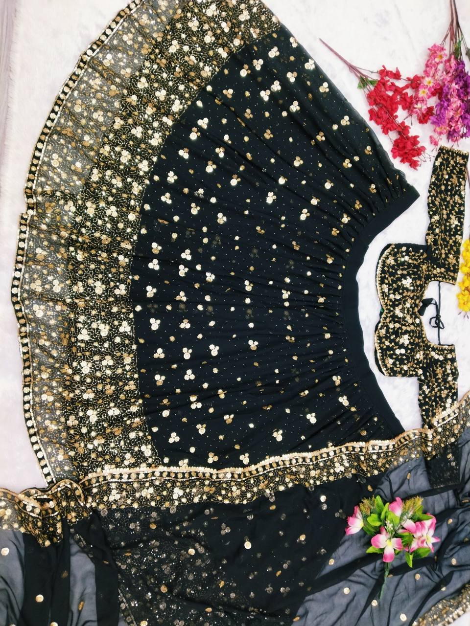Premium Georgette Lehenga Set – Embroidery, Sequins & Hand Diamond Work