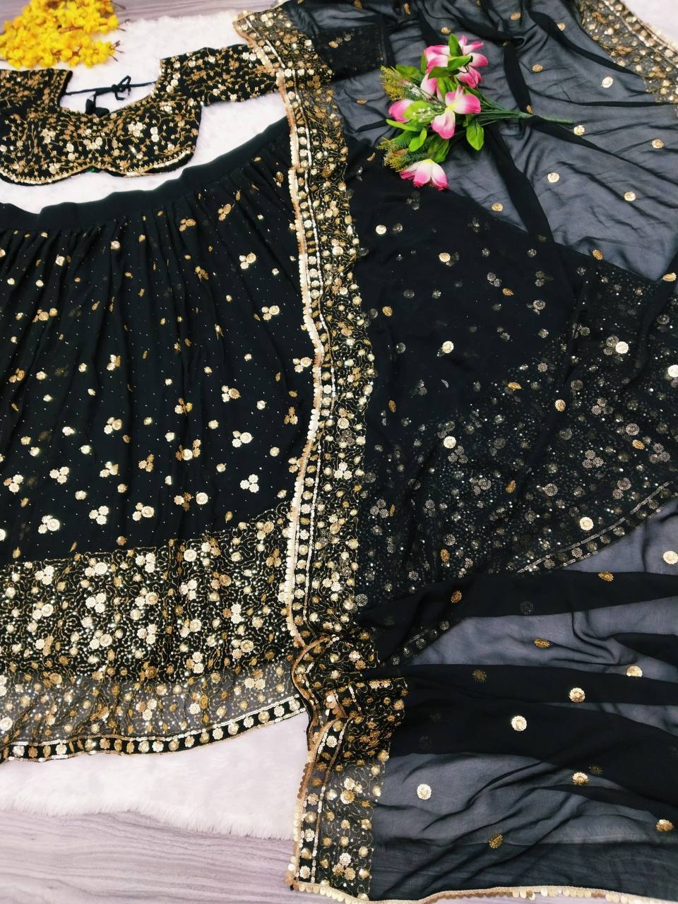 Premium Georgette Lehenga Set – Embroidery, Sequins & Hand Diamond Work