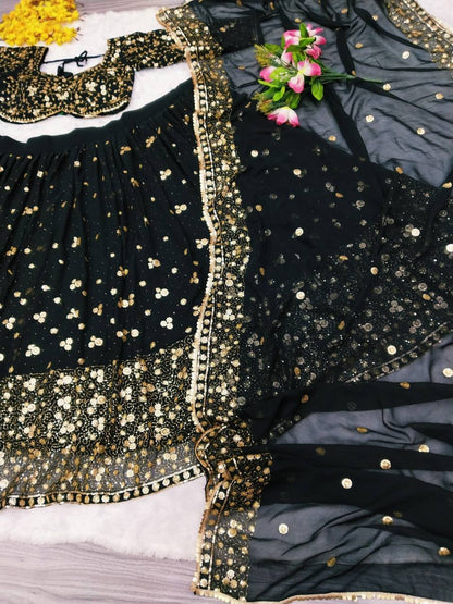 Premium Georgette Lehenga Set – Embroidery, Sequins & Hand Diamond Work